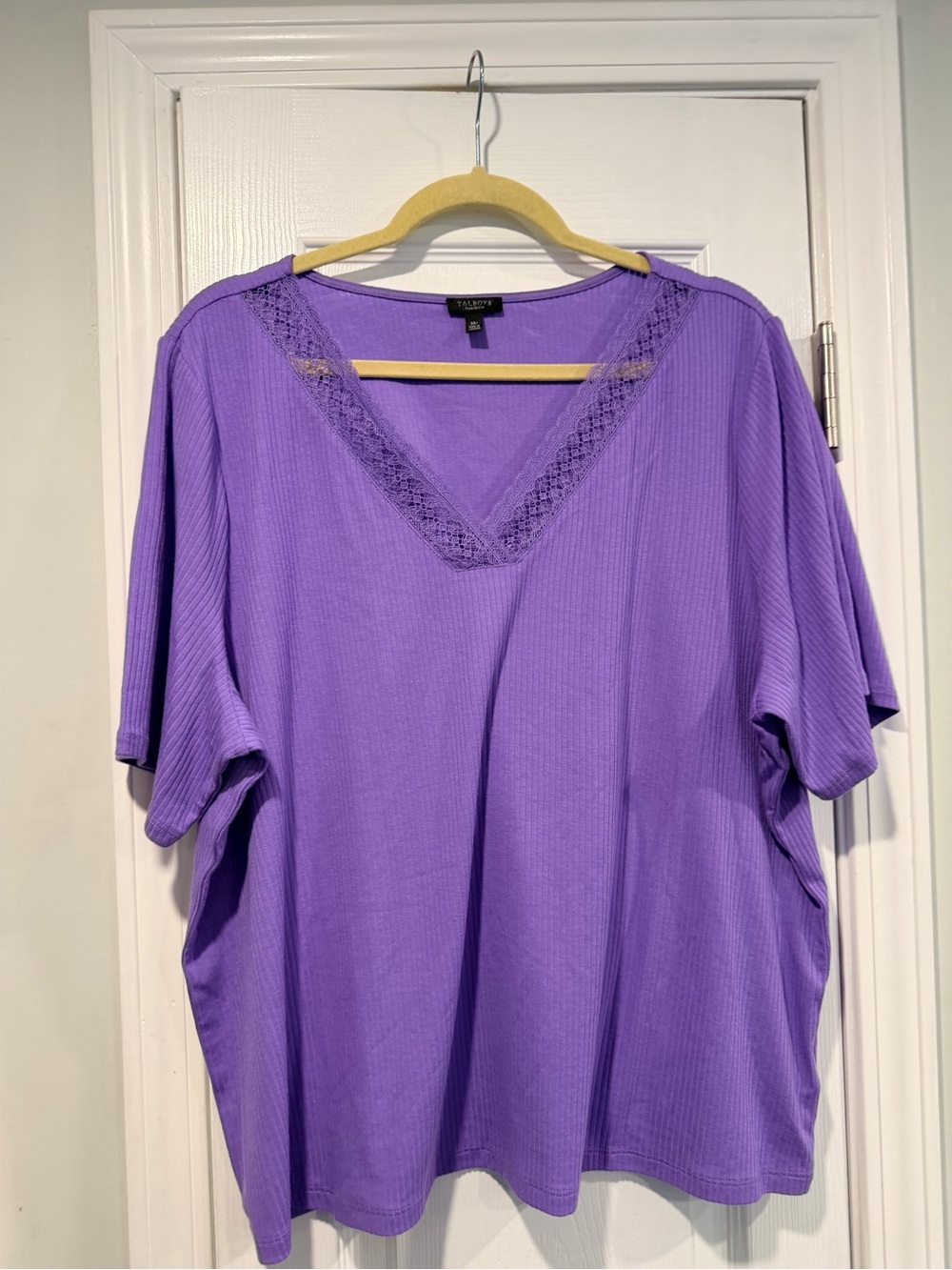 NWOT Talbots Size 3XP Plus Petite Purple Lace Trim V-Neck Ribbed Tee Shirt